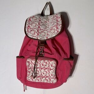 5/$25 Aeropostale Pink Canvas With Cream Crochet Backpack